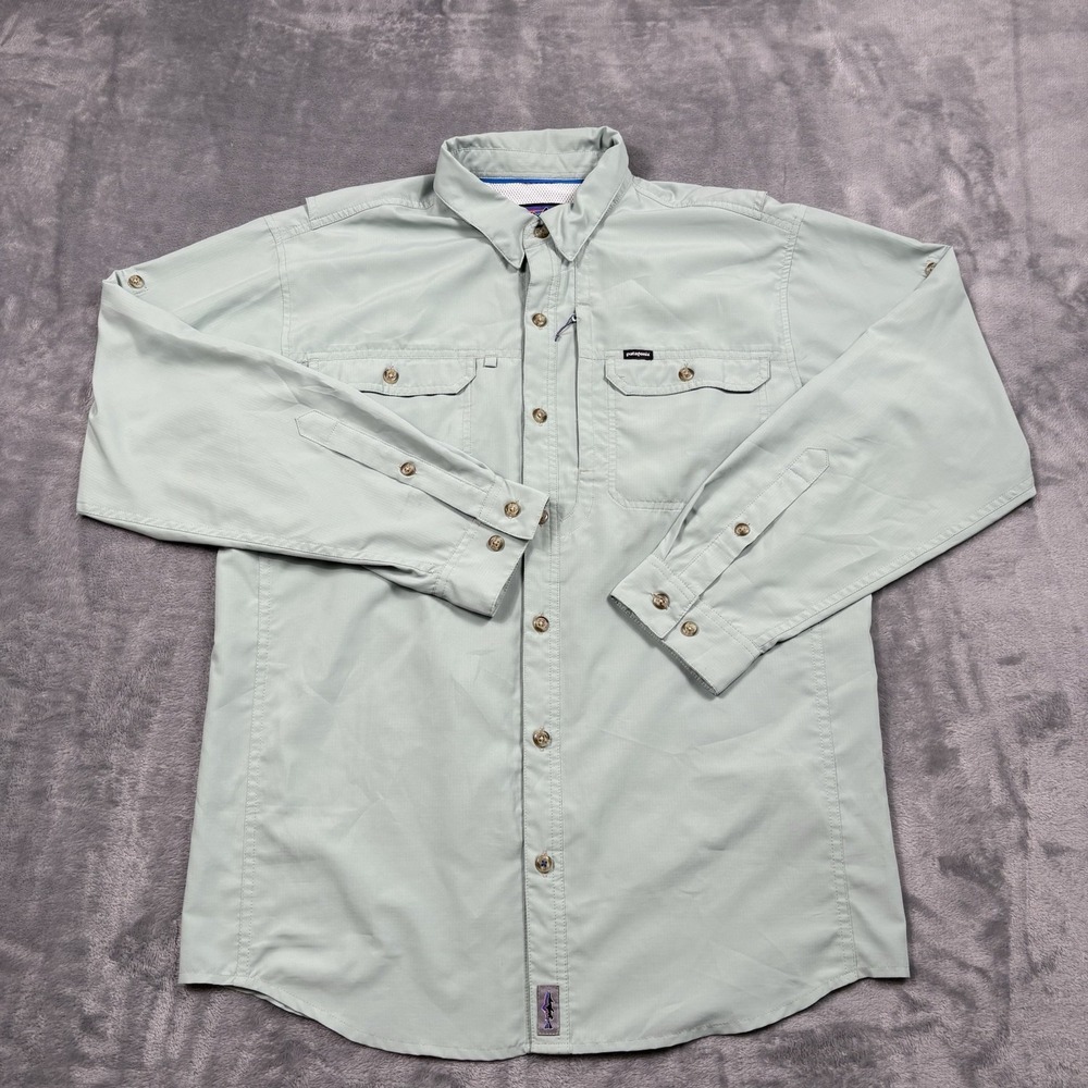 Patagonia Shirt Mens M Green Sol Patrol II Long Sleeve Button Down Fishing 54259